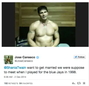 PIC: Jose Canseco Asks Shania Twain To Marry Him On Twitter