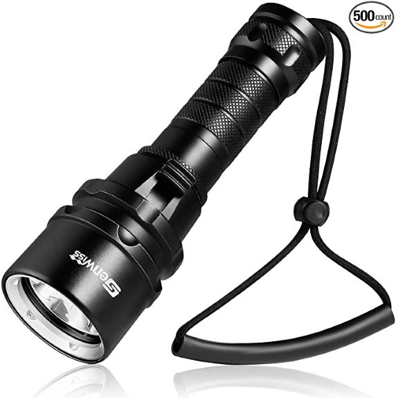DOMINTY Diving Flashlight 12000LM 10x XM-L2+4X Red+4X UV LED Photography Video Scuba Dive Light Submarine Rechargeable Waterproof Underwater 100M Torch Handheld Light+ Stand 1+Battery+Charger 